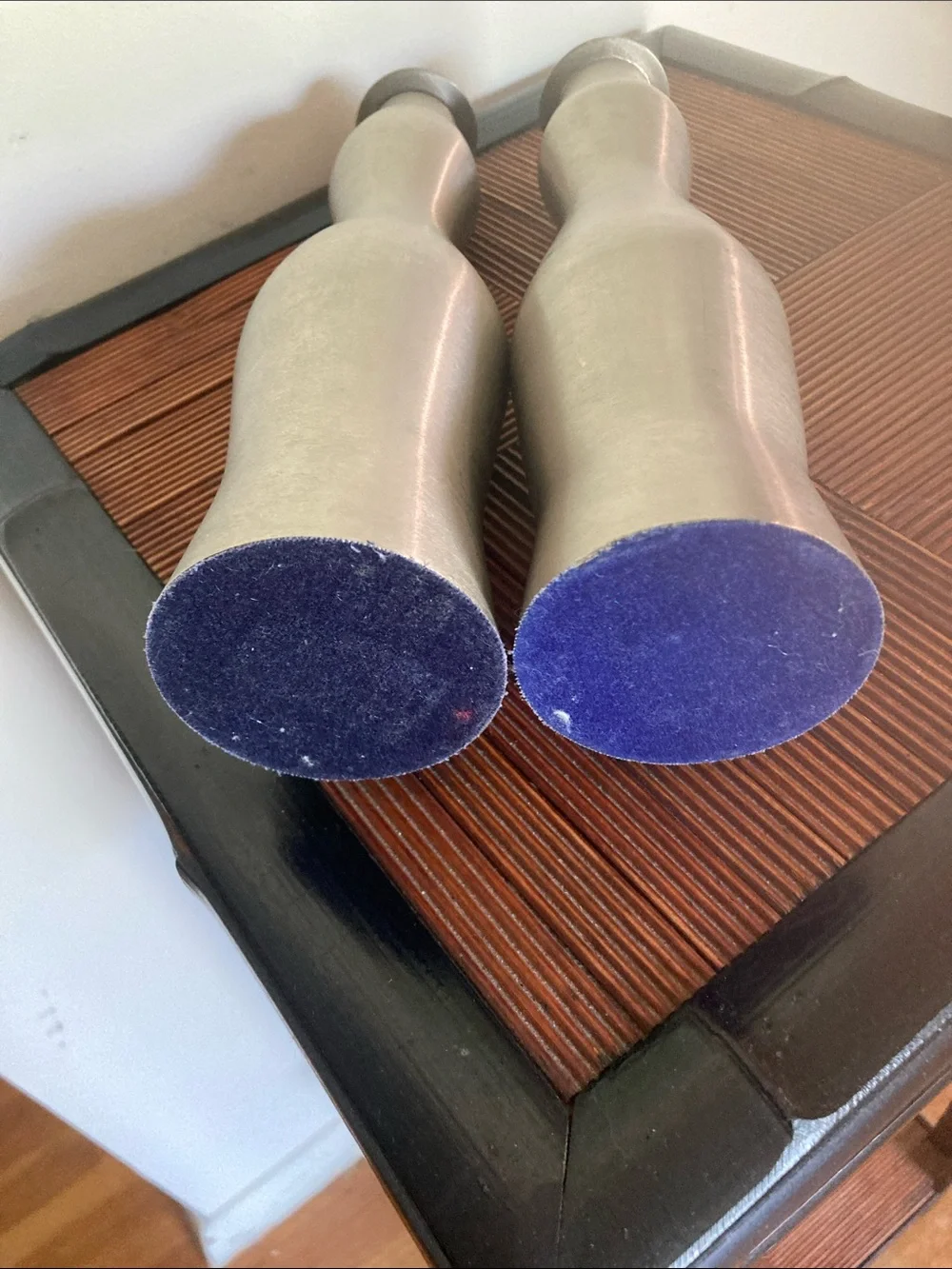 Sleek mod brushed metal candleholders. Look new